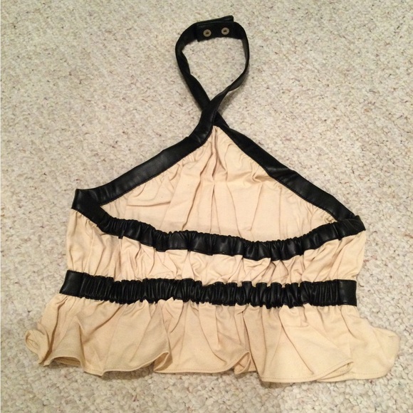 We Wore What Criss Cross Halter Top with Black vegan Trim - Picture 8 of 9